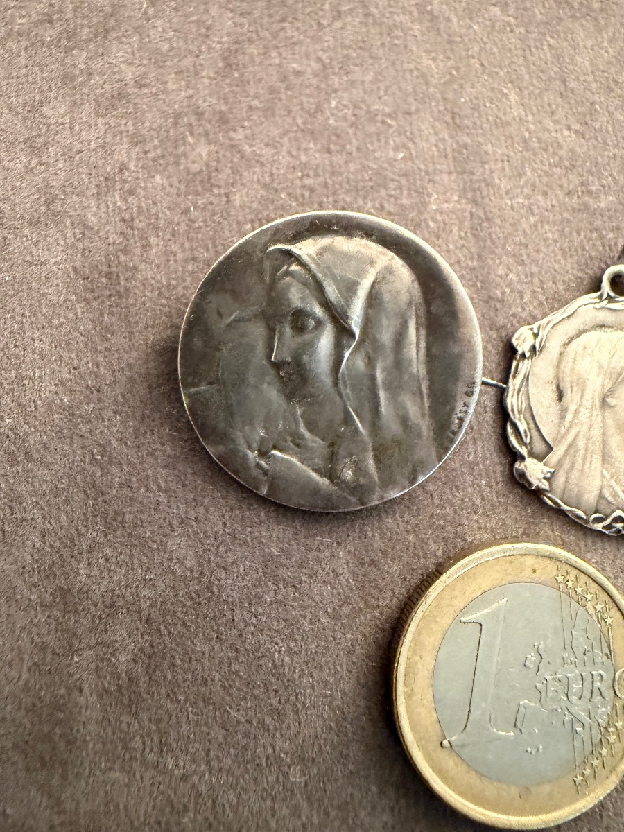 2 Silver Religious Medals -photo-4