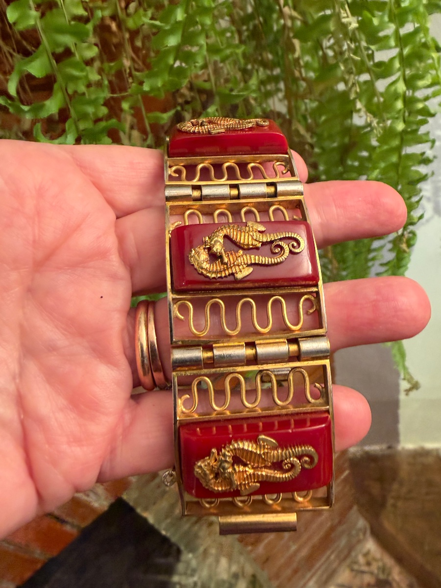 Bracelet Art-Déco Bakelite rouge -photo-8