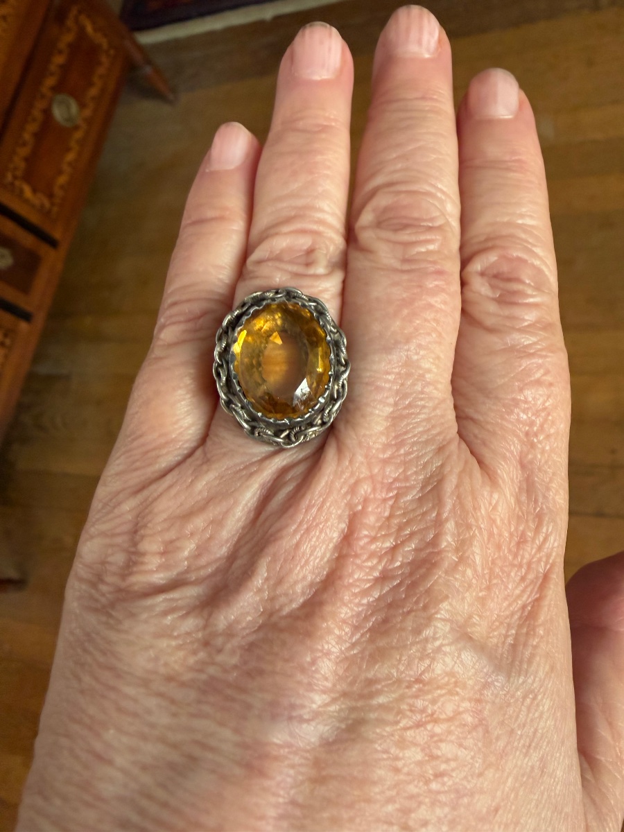 19th-century Gold/silver/citrine Ring-photo-5