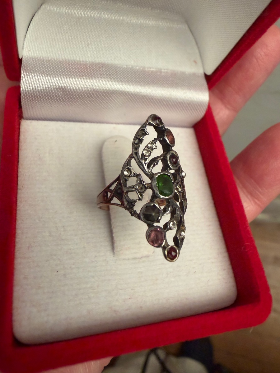 Bague marquise ancienne or/argent-photo-3