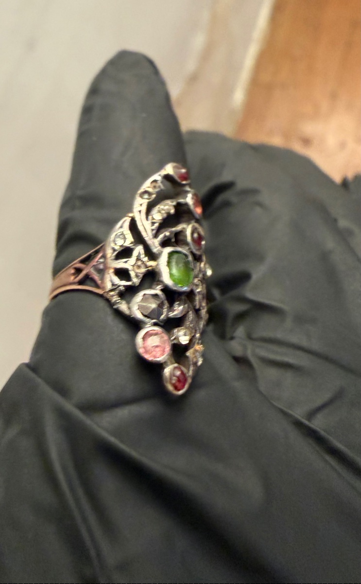 Bague marquise ancienne or/argent-photo-4