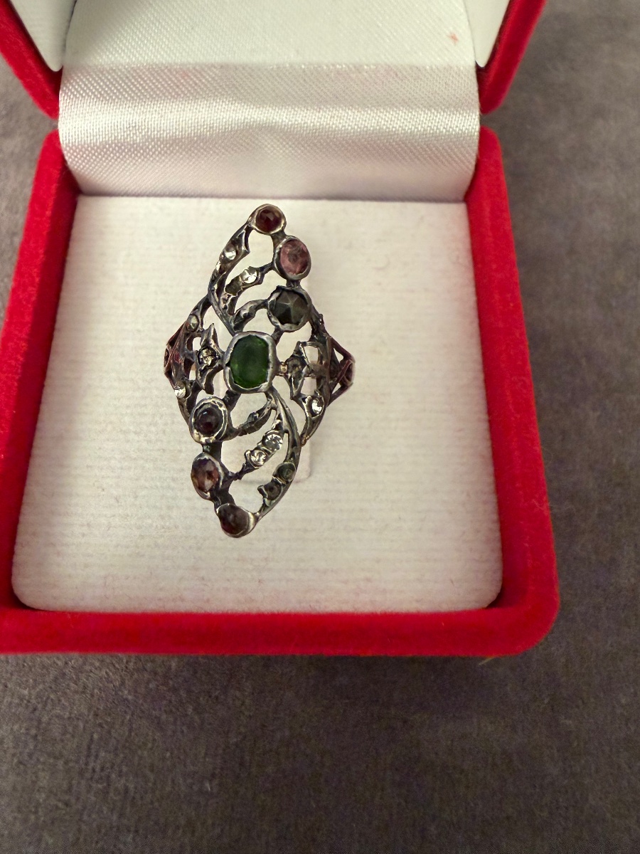 Bague marquise ancienne or/argent-photo-2