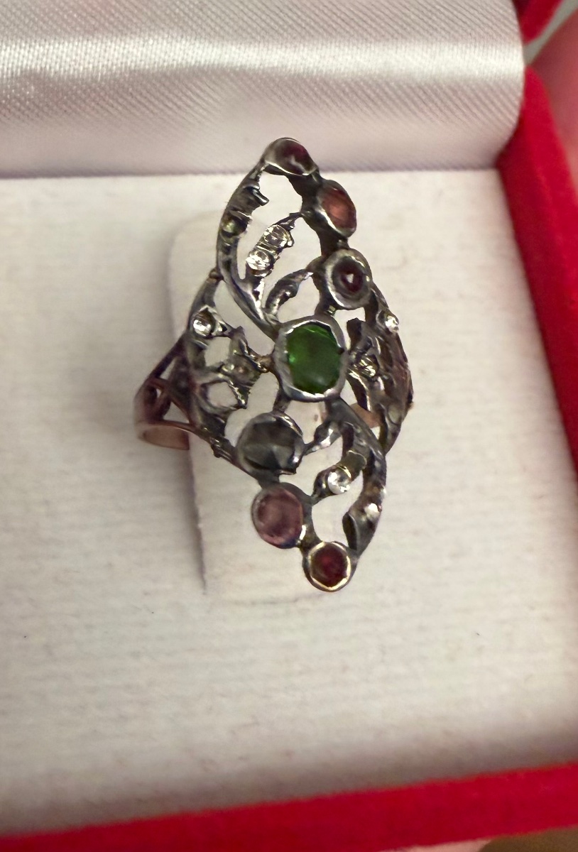 Bague marquise ancienne or/argent-photo-8