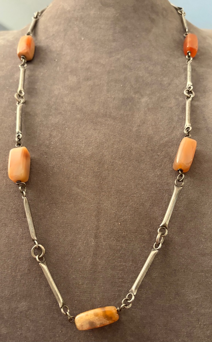 Vintage Silver And Agate Long Necklace-photo-4