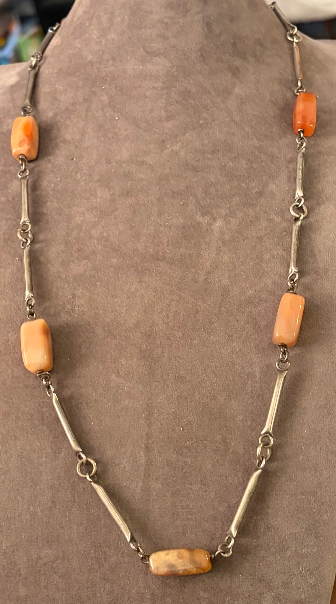 Vintage Silver And Agate Long Necklace-photo-3