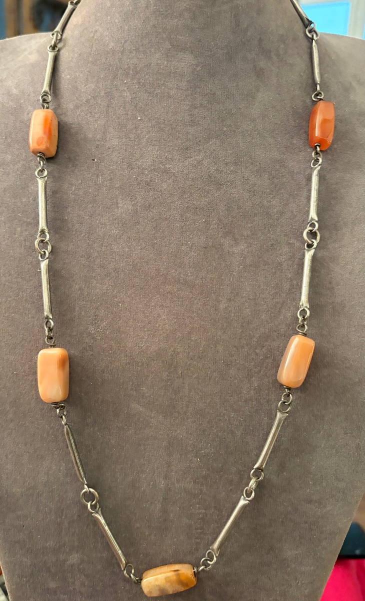 Vintage Silver And Agate Long Necklace-photo-5