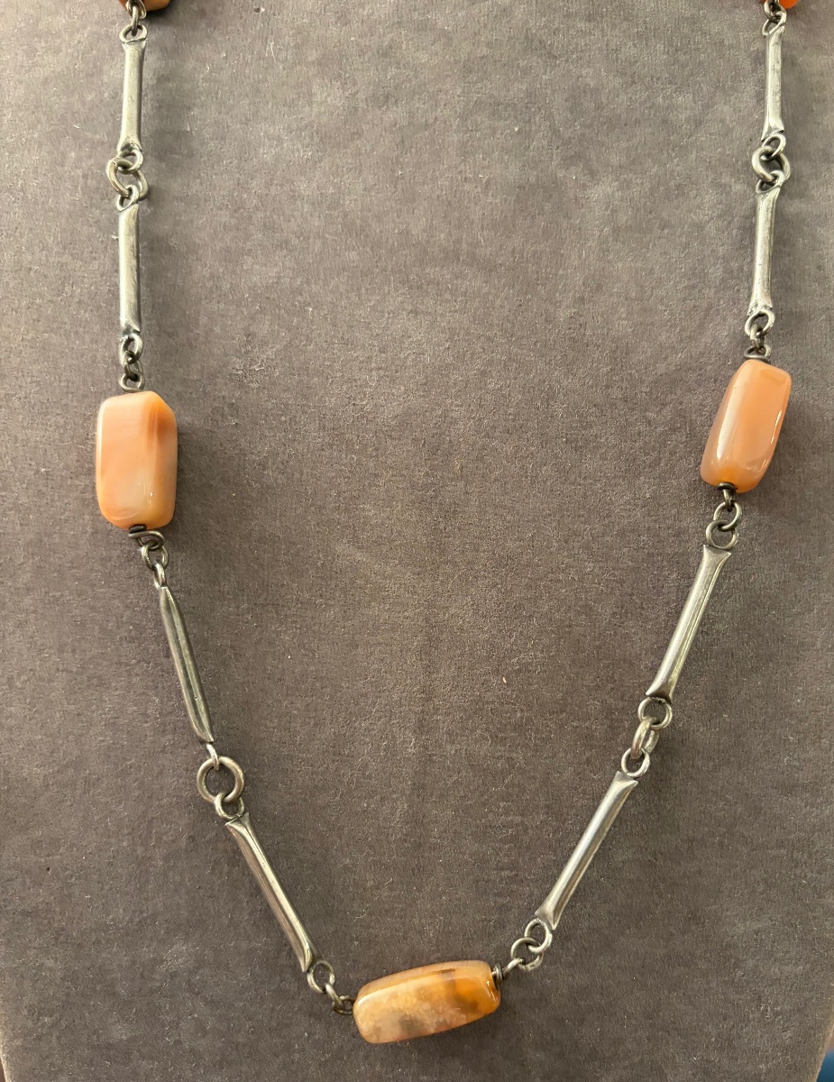 Vintage Silver And Agate Long Necklace-photo-6