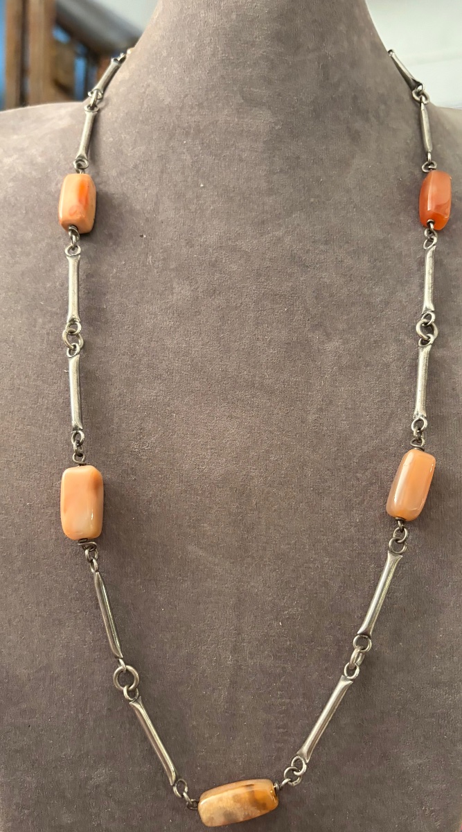 Vintage Silver And Agate Long Necklace