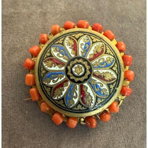 Broche ancienne émail / corail