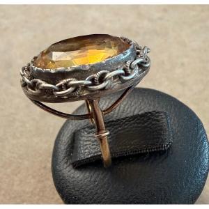 Bague 19ème or/argent/citrine