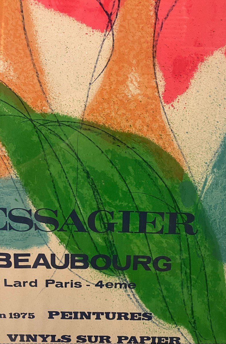 Très Intéressant Affiche d'Exposition Jean Messagier à La Galerie Beaubourg De Paris - 1975-photo-3