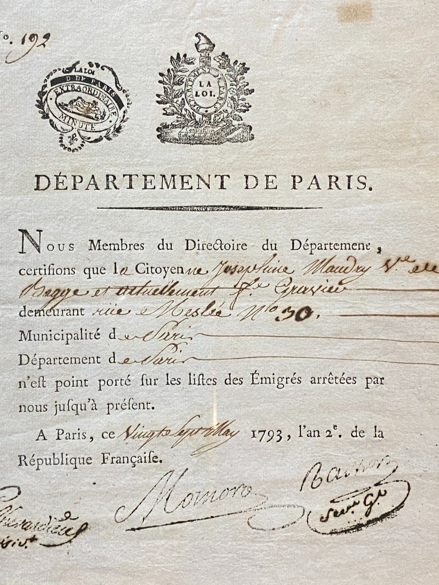Sauf-conduit Pour Sortir Paris, 1793, Signé Par Antoine François Momoro, Parmi d'Autres-photo-2