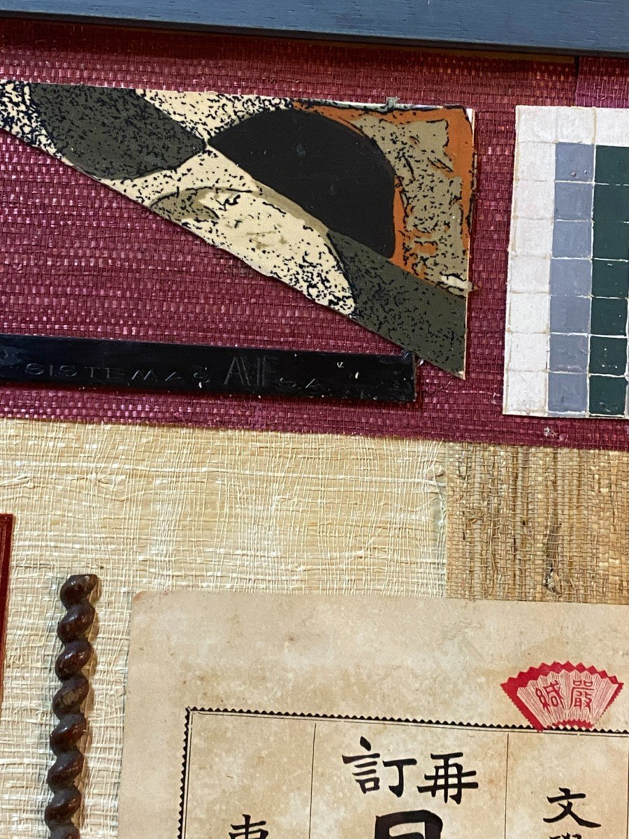French School (mid-20th Century) - Interesting Collage With Fabrics And Japanese Book-photo-3