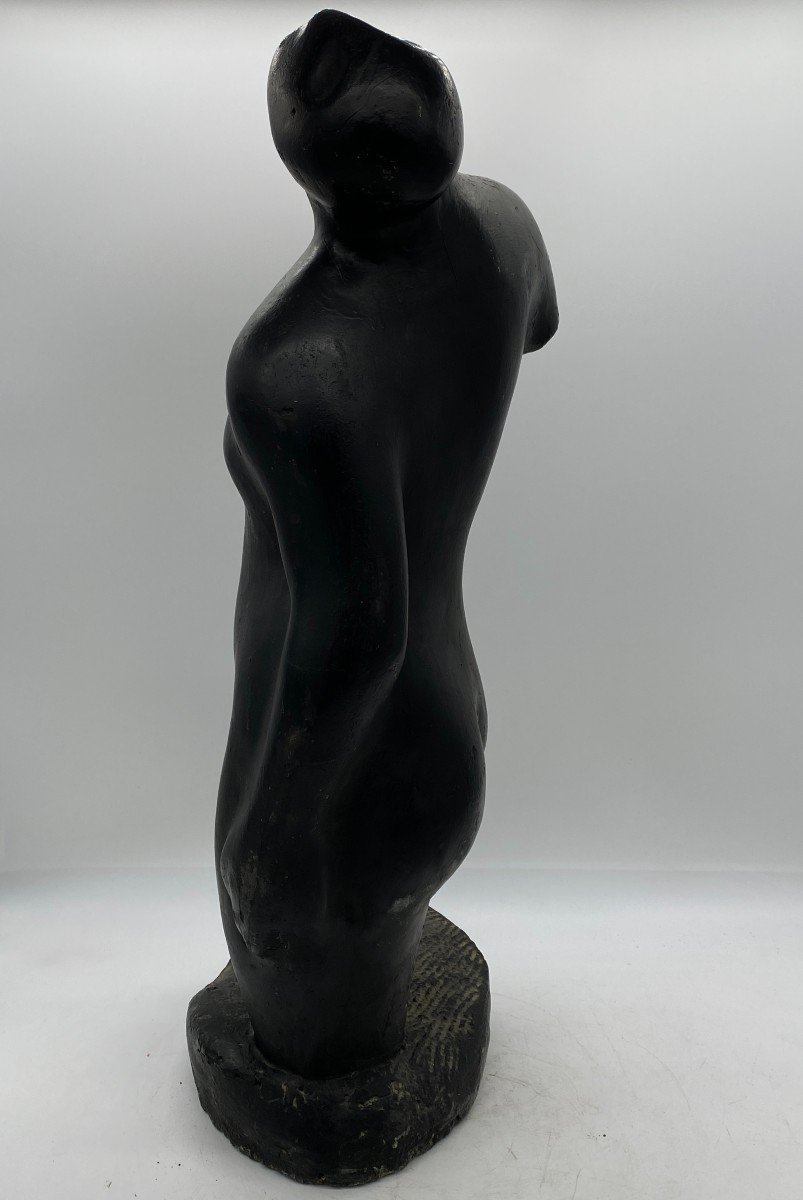Magnificent Patinated Terracotta Sculpture In Black -photo-3