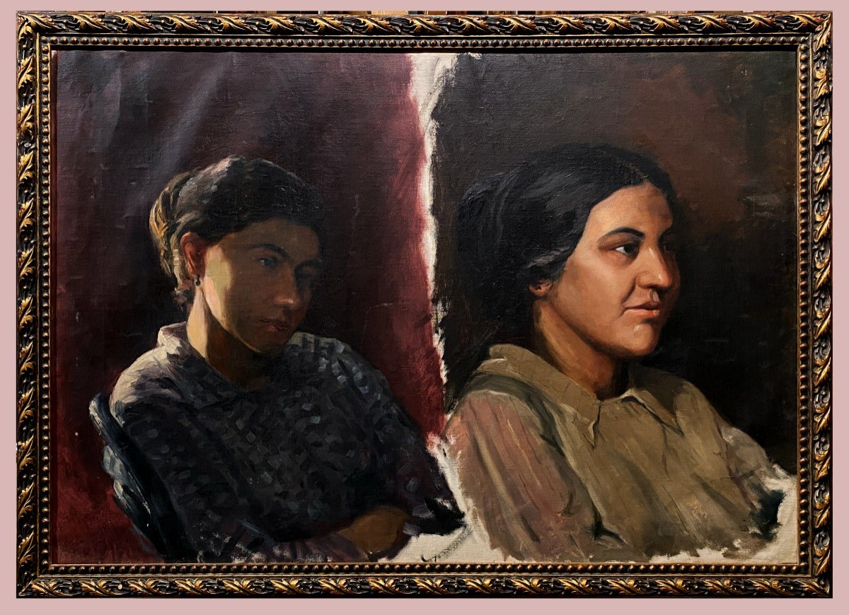 Spanish School (early 20th Century) - Study For Two Heads Of Women