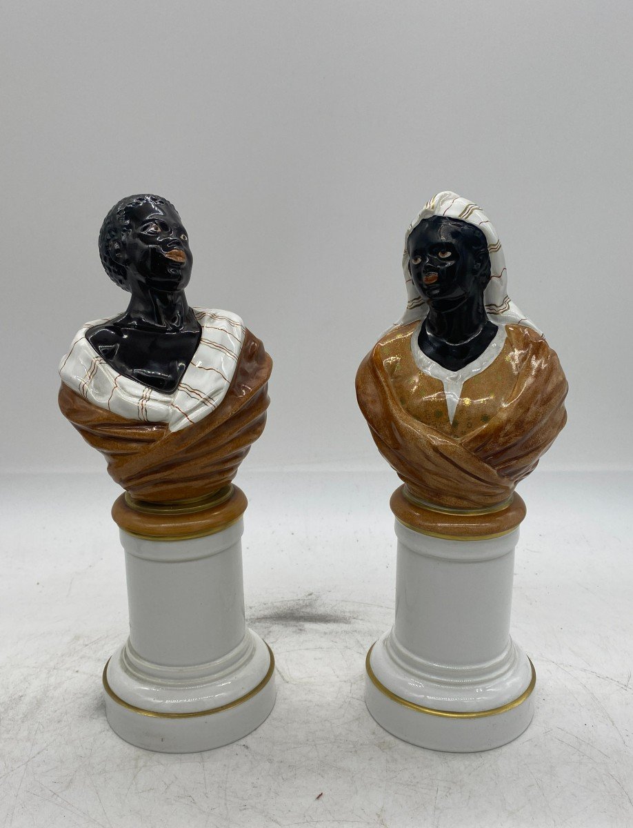 Deux Porcellaines Têtes De Maures Style Rococo - Espagne, Manufacture Royale, 1950s