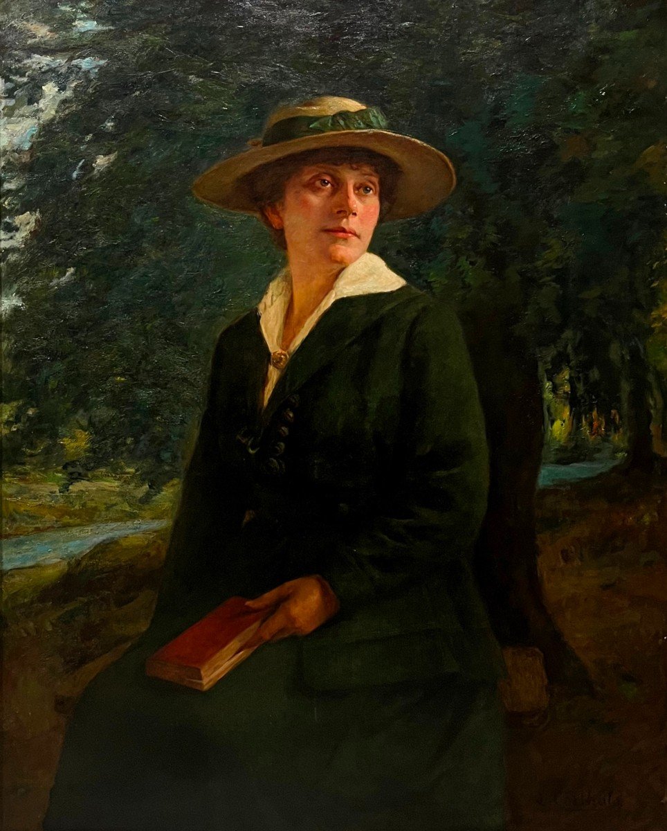 Léon Corthals (1877-1935) - Magnificent Portrait Of Lady With Book-photo-2