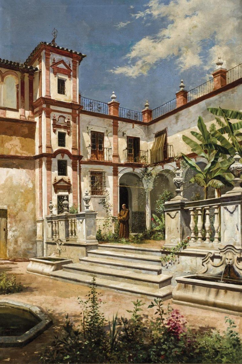 José Fernández Y Alvarado (1865-1935) - Le Cour Du Palais Du évêque, Málaga-photo-2