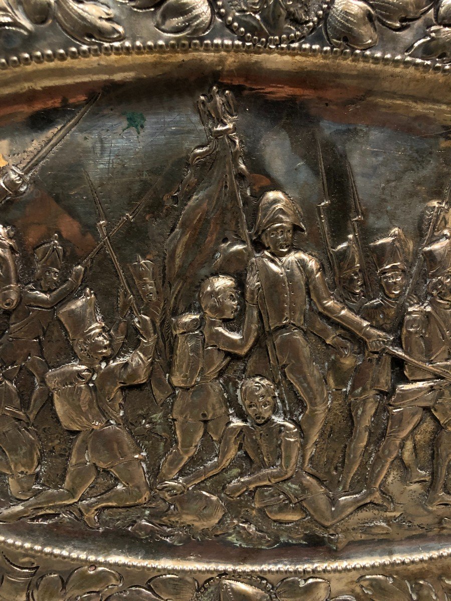 Very Interesting Historical Silver Platter - The Defense Of Madrid Against Napoleon - C. 1840-photo-3