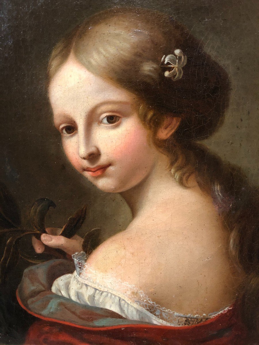 French School (c. 1750) - Portrait Of Young Girl-photo-2