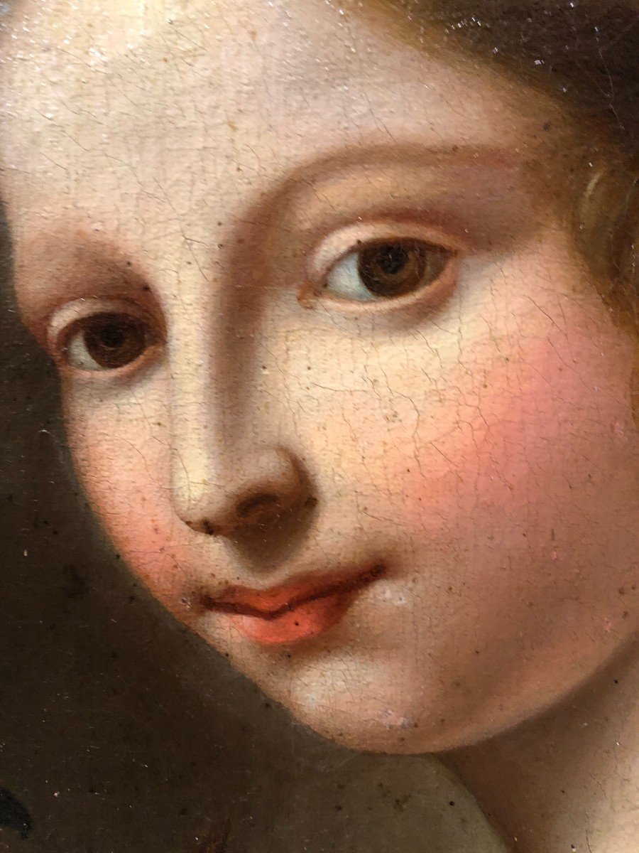French School (c. 1750) - Portrait Of Young Girl-photo-3