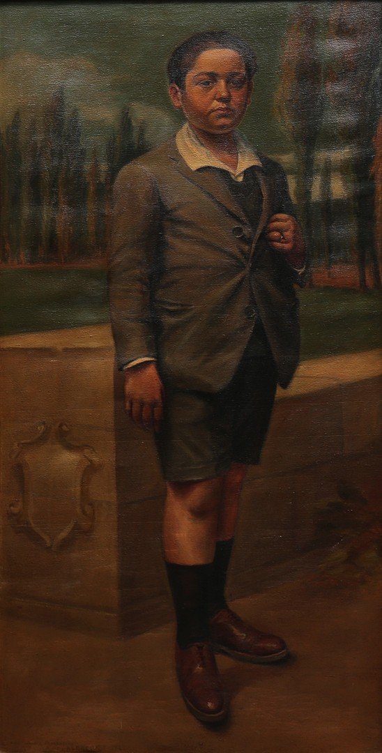 école Basque (1920s) - Énorme Portrait d'Enfant