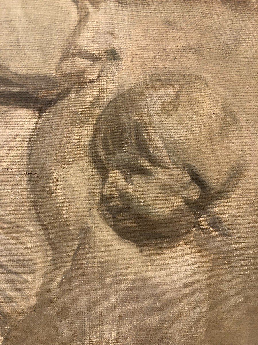 école Française (fin XVIIIème) - Magnifique Tromp-l'oeil Grisaille Relief Avec Des Anges-photo-4