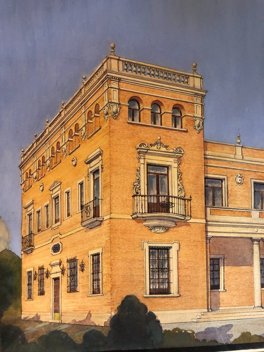 école Espagnole (1920s) - Vue Générale Du Pavillion De La Marine, Exposition Seville 1929-photo-3