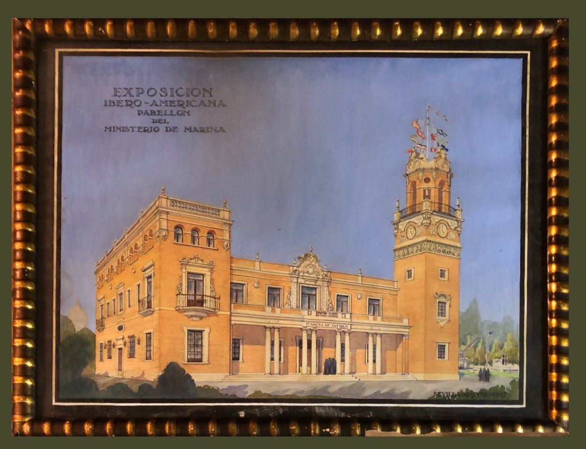 école Espagnole (1920s) - Vue Générale Du Pavillion De La Marine, Exposition Seville 1929
