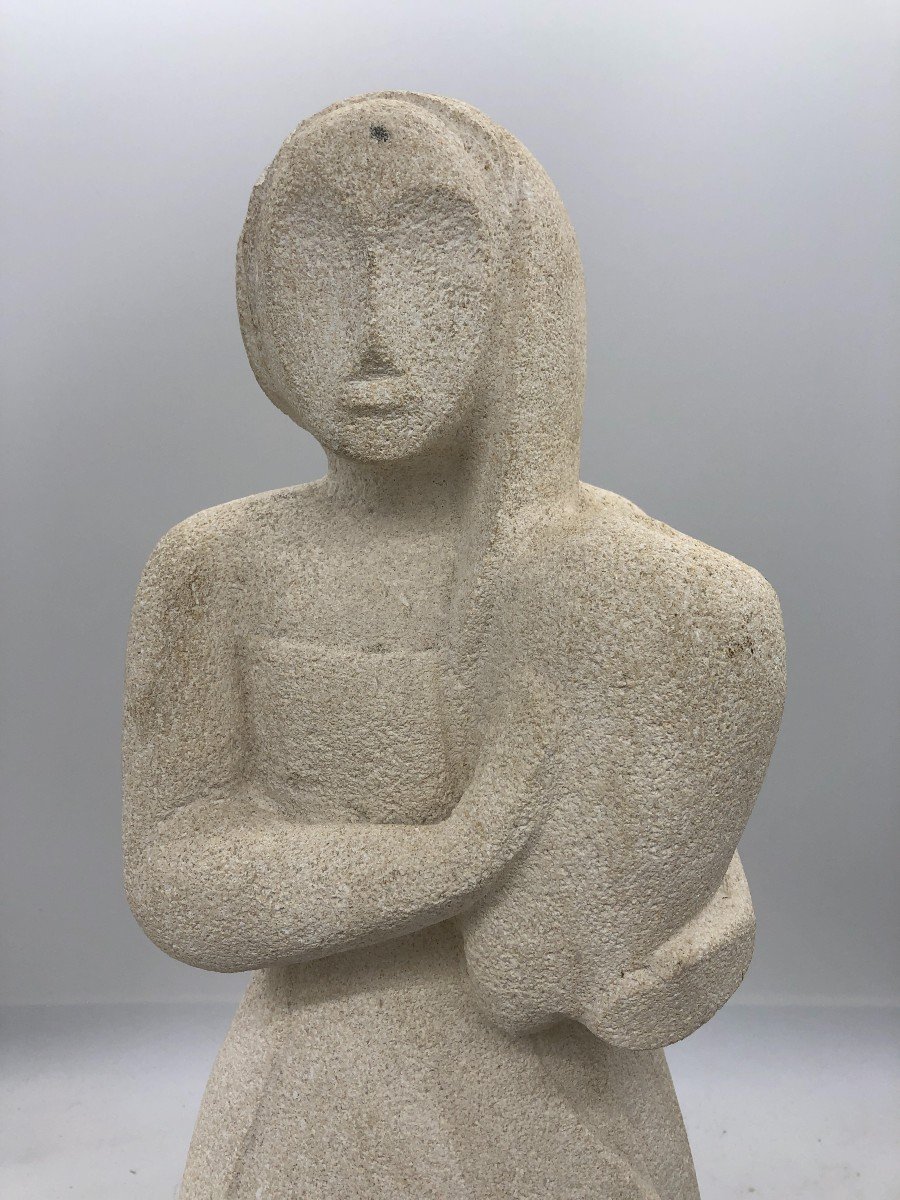 Goddess With Offering In Reconstituted Limestone - France, 1960s-photo-2