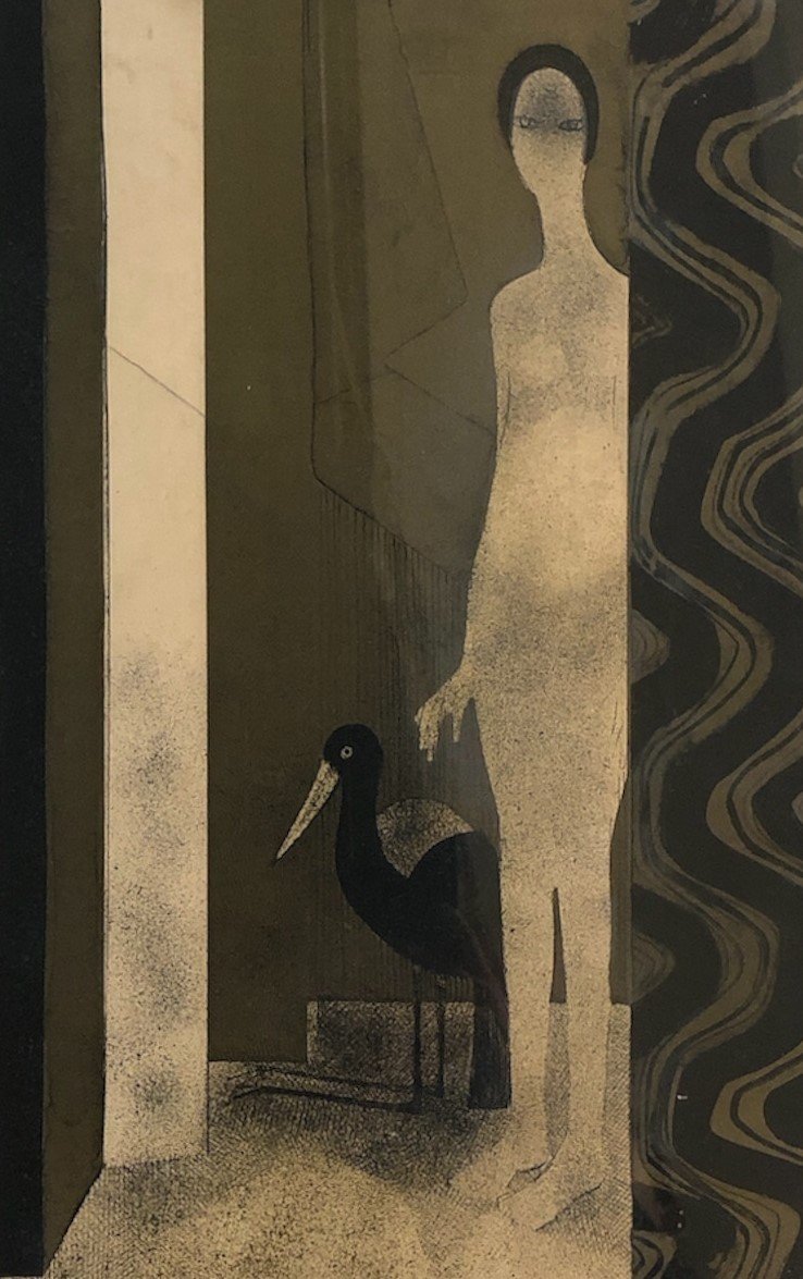 André Minaux (1923-1986) - Woman With Marabou Stork-photo-4