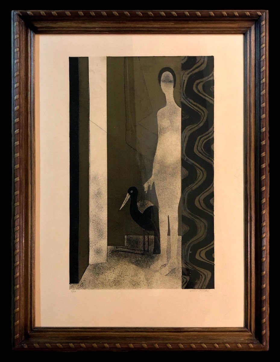 André Minaux (1923-1986) - Woman With Marabou Stork