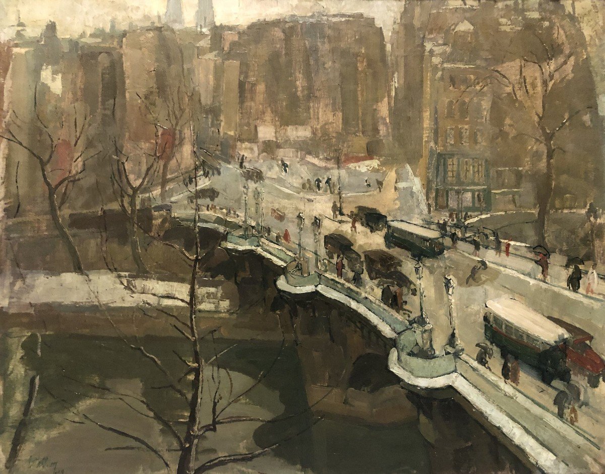 	 école De Paris (1920s) - Paris: Le Pont-neuf Sous La Neige-photo-2