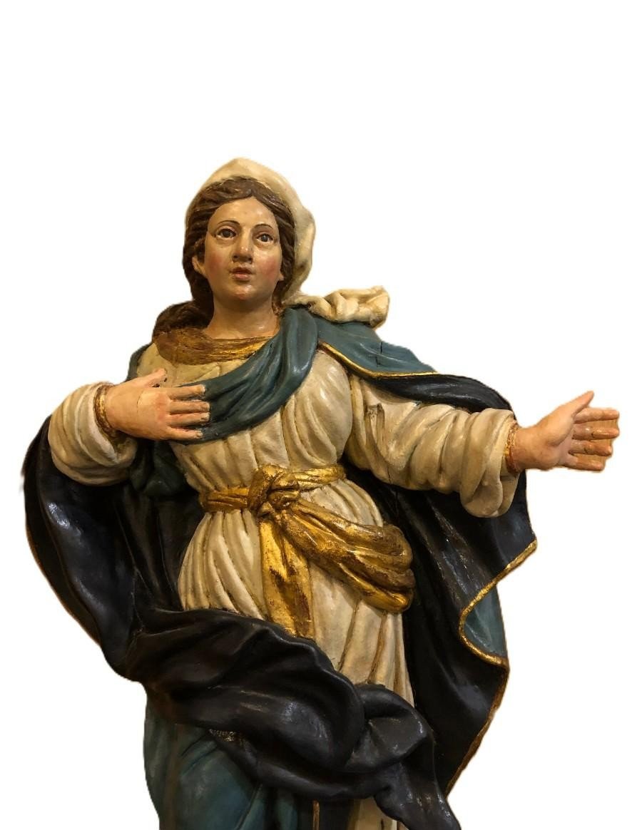 Immaculée Conception Sculptée En Bois Polychrome - école D’espagne, XVII - XVIIIème-photo-4