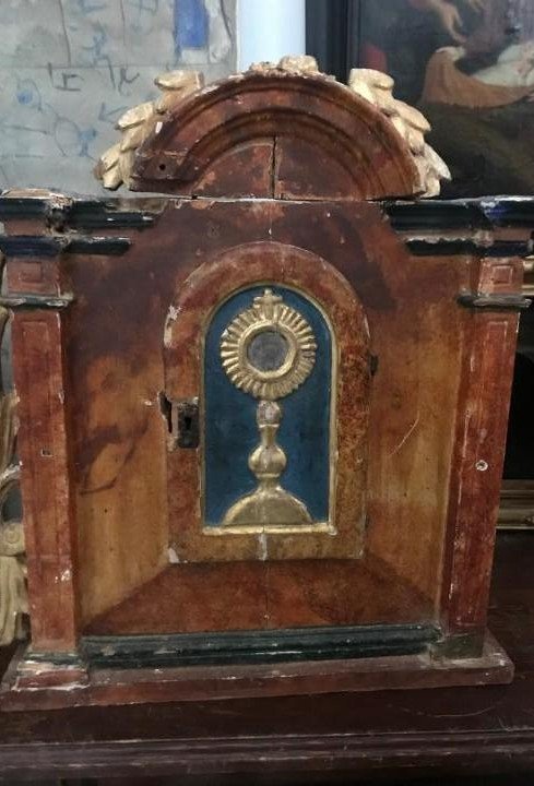Baroque Tabernacle In Gilded And Polychrome Wood - Spain, 18th Century