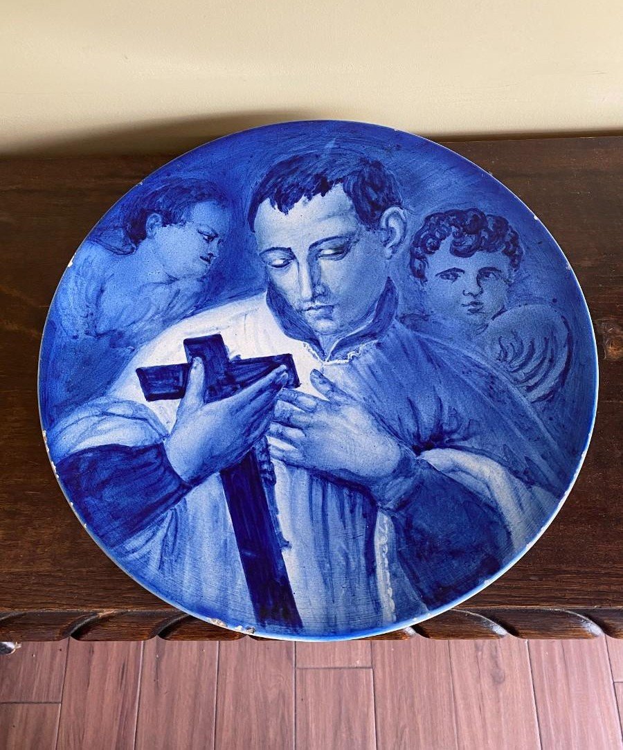 Giant Plato Manises, Saint Luis Gonzaga - Italy, 19th Century