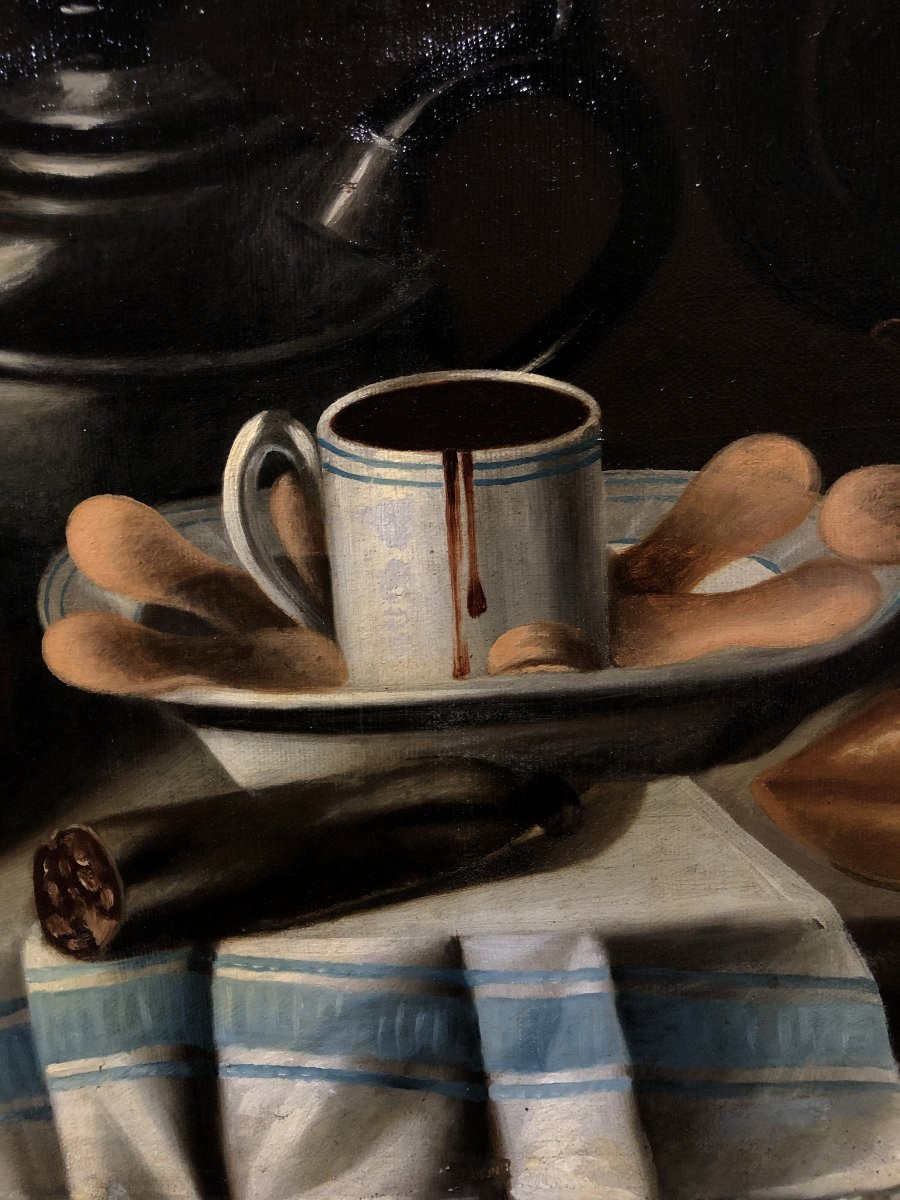 Spanish School (19th Century) - Still Life Of Hot Chocolate And Tobacco-photo-3