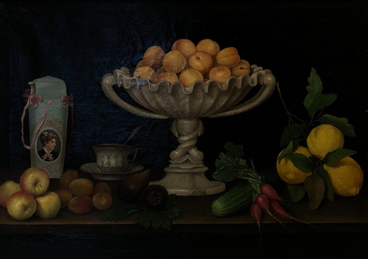 école Espagnole (xix) - Nature Morte Des Apricots-photo-2