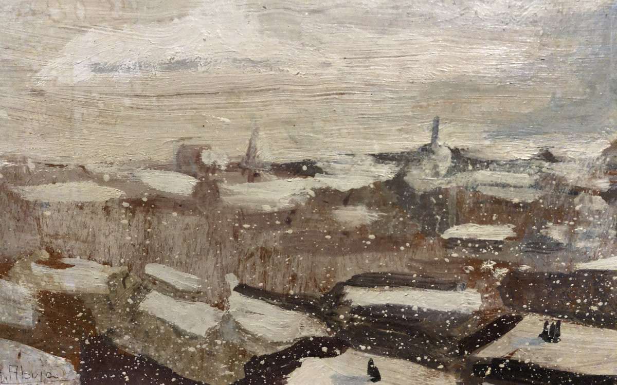 école Espagnole (1950s) - Neige Sur Madrid-photo-2
