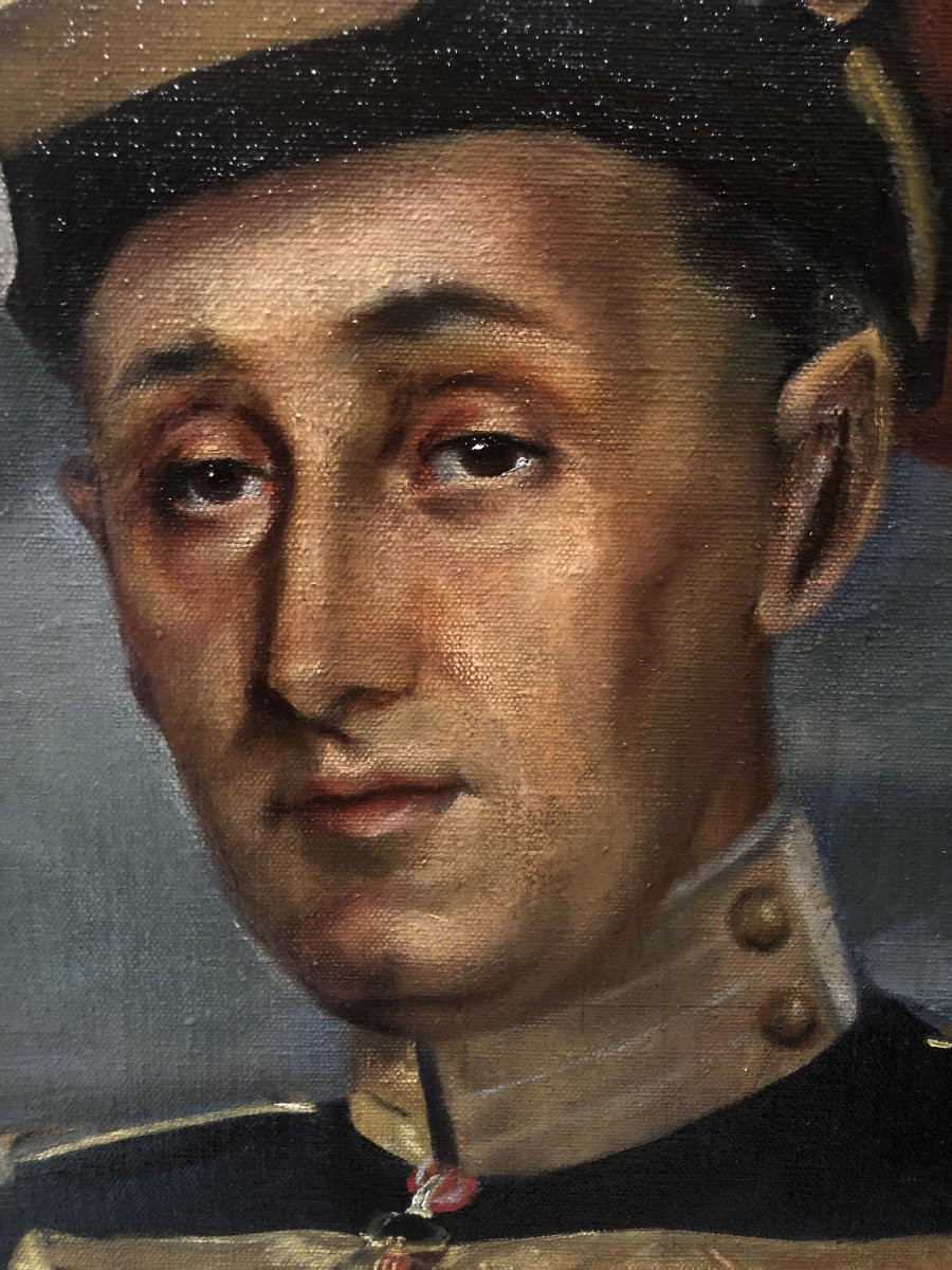 Spanish School (19th-20th Centuries) - Portrait Of The Grand Master Of Saragossa In A Feather Hat-photo-2