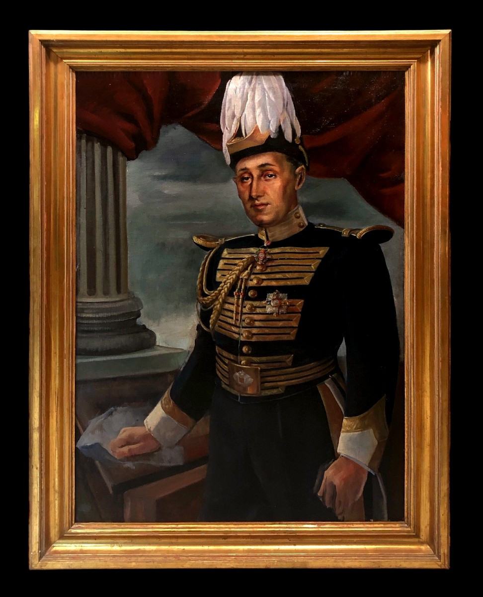 Spanish School (19th-20th Centuries) - Portrait Of The Grand Master Of Saragossa In A Feather Hat