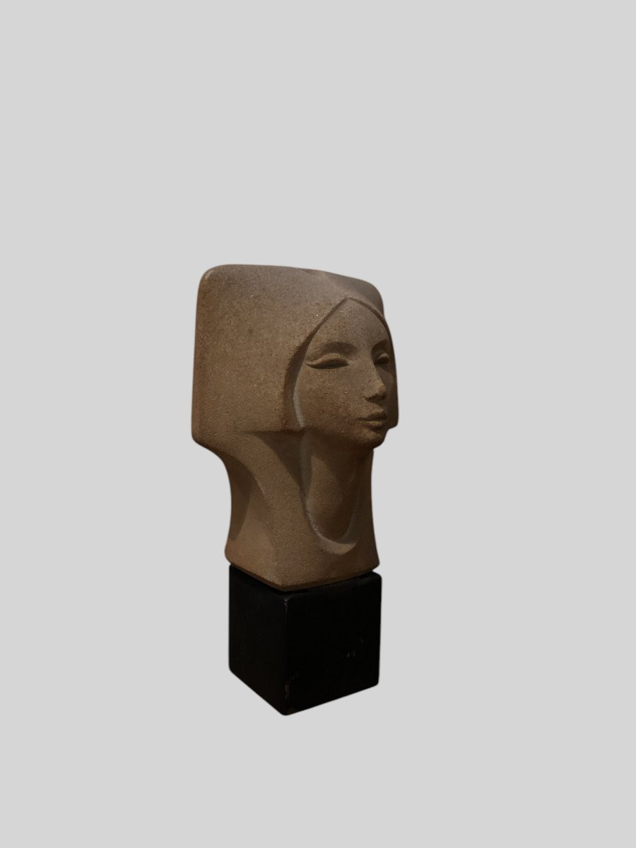 Small Cubist Head - Marbell Stone Art Belgium (1980s)-photo-2