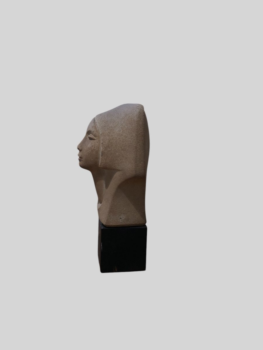 Small Cubist Head - Marbell Stone Art Belgium (1980s)-photo-3