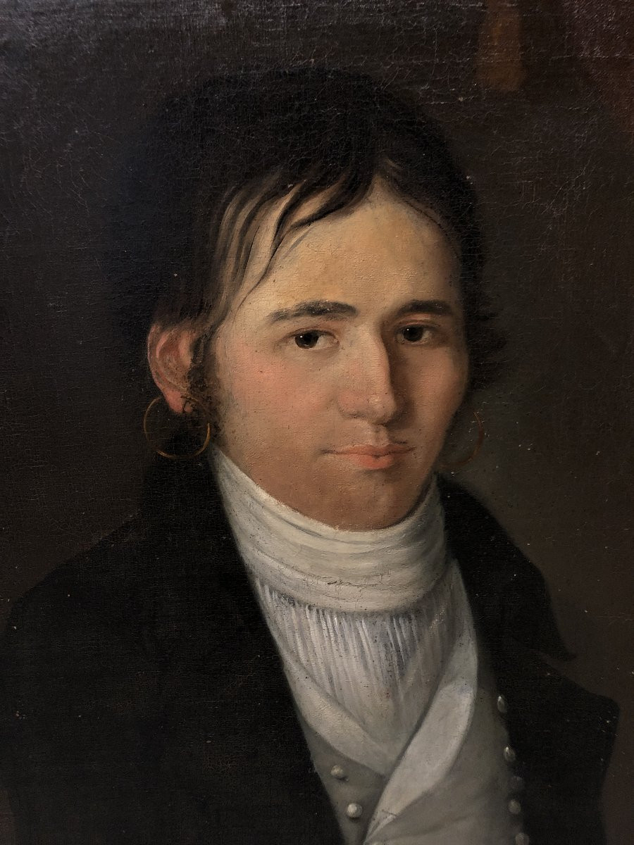 École Française (c. 1840) - Portrait d'Avocat aux Boucles d'Oreilles-photo-2