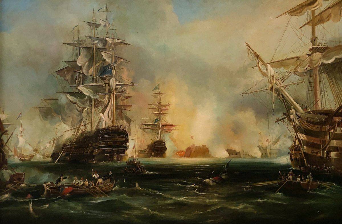 Spanish School (1950s) - The Battle Of Trafalgar-photo-2