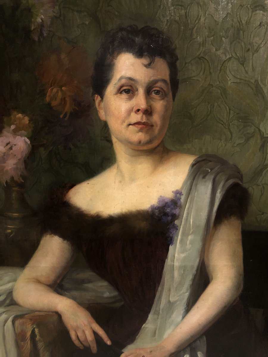 Cécile Chalus (XIX) - Monumental Portrait d'Élégante-photo-2