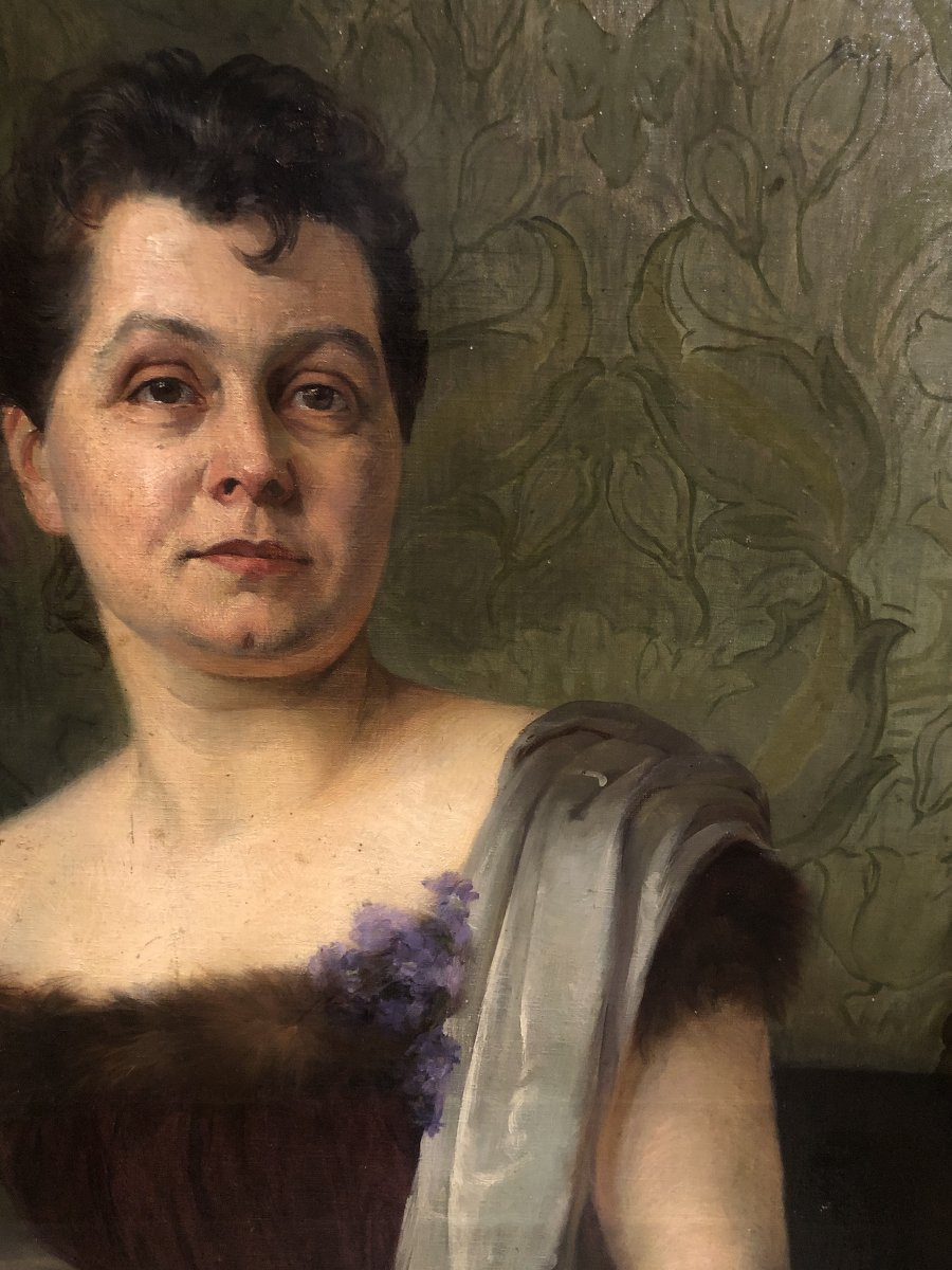 Cécile Chalus (XIX) - Monumental Portrait d'Élégante-photo-3