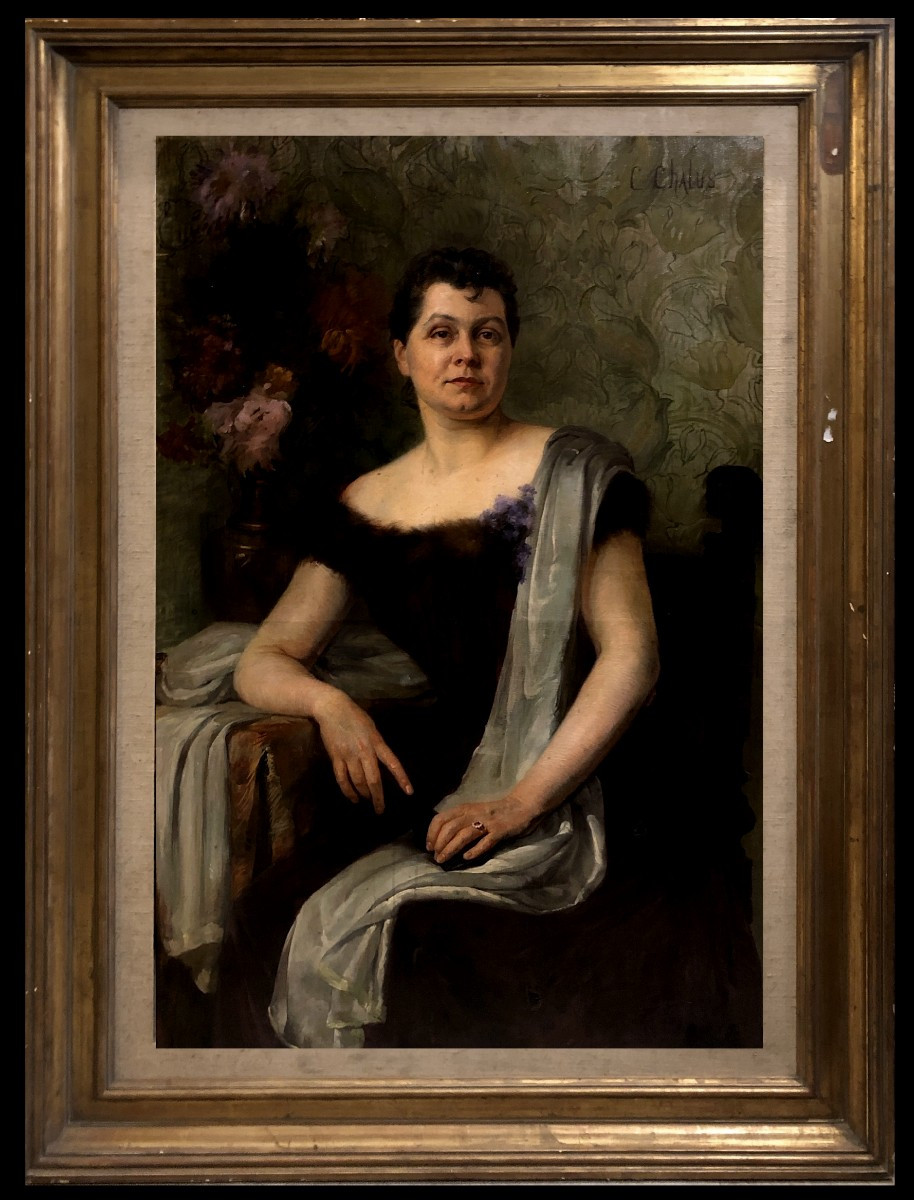 Cécile Chalus (XIX) - Monumental Portrait d'Élégante