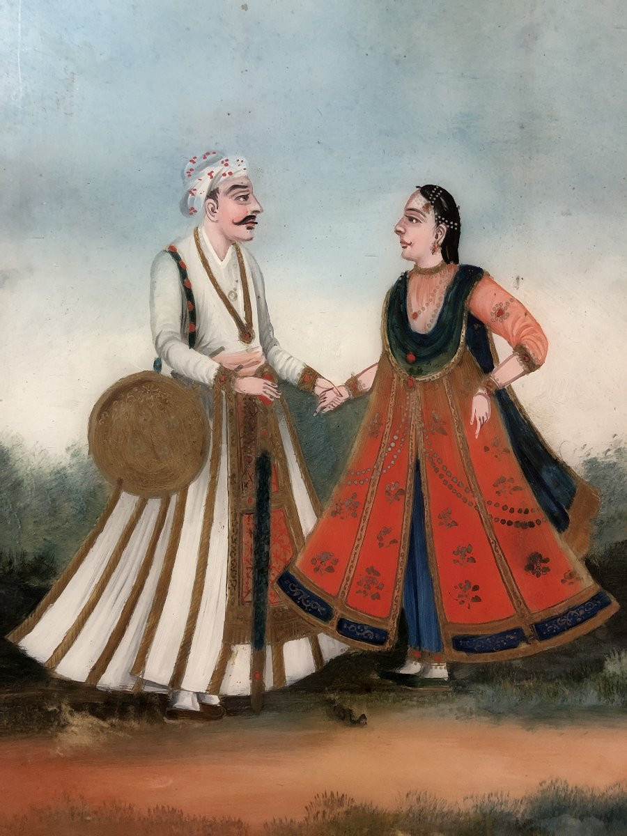 École du Nord de l'Inde (XIX) - Le Maharaja et la Maharani-photo-2