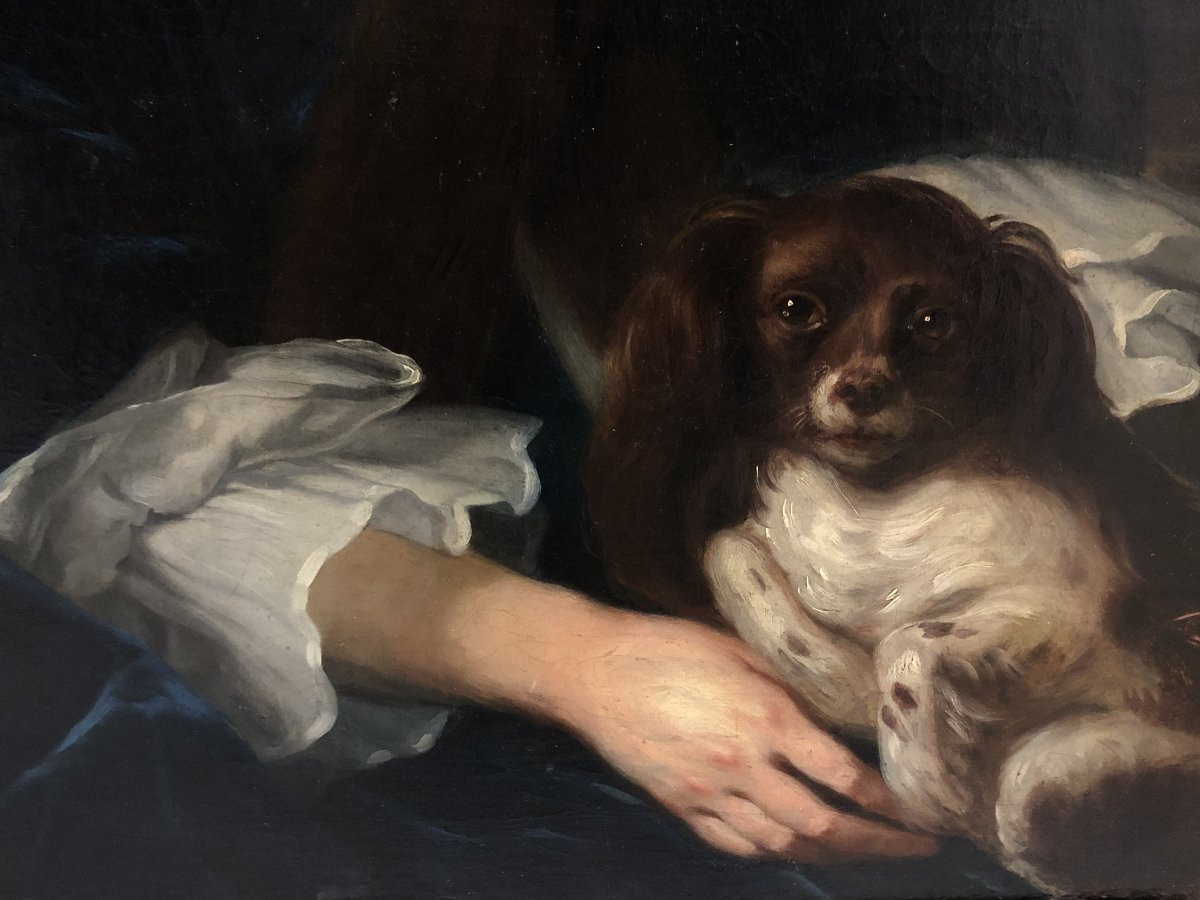 French Romantic School (c. 1830) - Portrait Of A Lady And Her Dog-photo-3